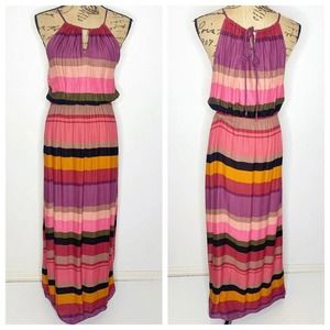 LOFT Striped Halter Maxi Dress Multicolored